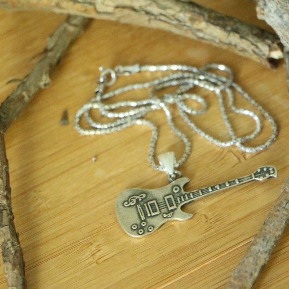 Sterling Silver GUITAR MEN'S SILVER NECKLACE - Picture 5 of 8